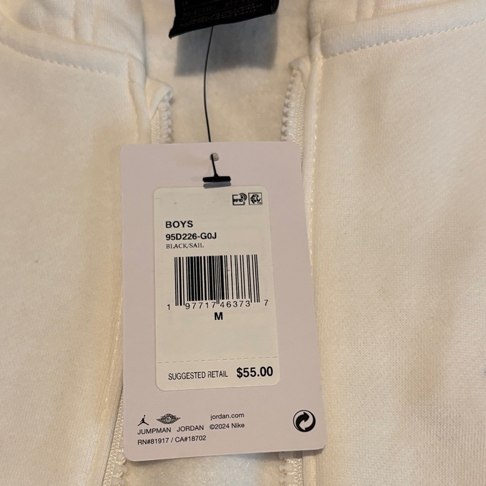 Jordan White Kids Zip-Up Hoodie with Black Jumpman - Picture 2 of 5